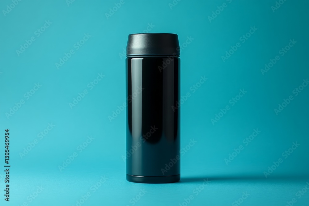 Stylish reusable water bottle on a vibrant blue backdrop, promoting hydration and sustainability Stylish reusable water bottle on a vibrant blue backdrop, promoting hydration and sustainability