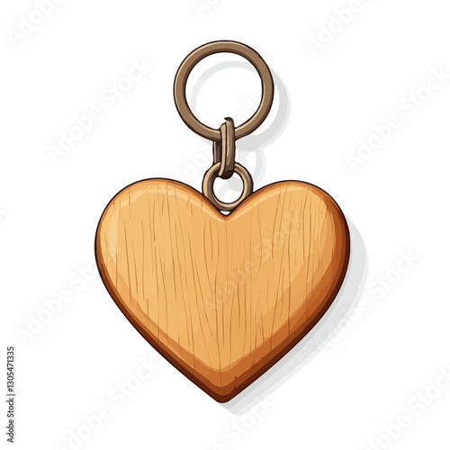 2D flat vector illustration heart-shaped wooden keychain icon isolated on a white background.

