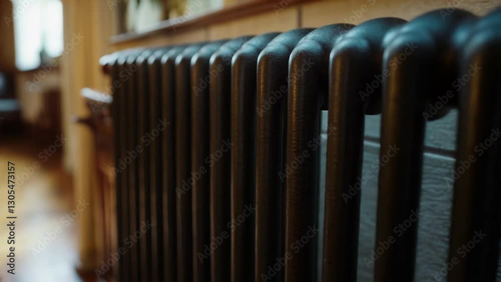 Black cast iron radiator warms elegant room Black cast iron radiator warms elegant room