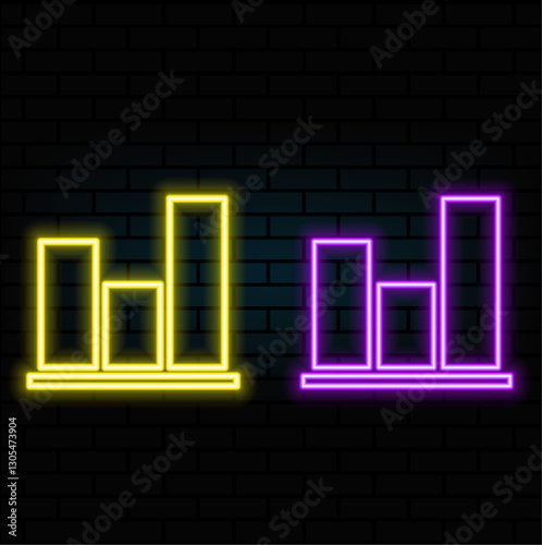 Neon upward graph icon. Glowing neon growth diagram sign, up bar chart in vivid colors. Financial forecast, enhance results, growing trend. Bright icon set, sign, symbol for UI. Vector illustration.5