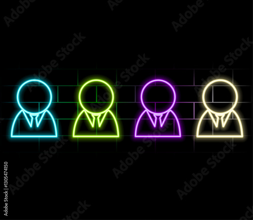 Outline neon man icon. Glowing neon man silhouette, male person pictogram. Human figure and silhouette, male body and man profile, gentleman, male user. Vector icon set, symbol for UI.3