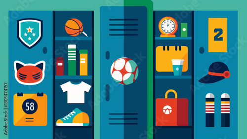 Themes such as sports teams TV shows and hobbies are prominently featured on some lockers showcasing the students passions and interests in a fun and creative way.. Vector illustration