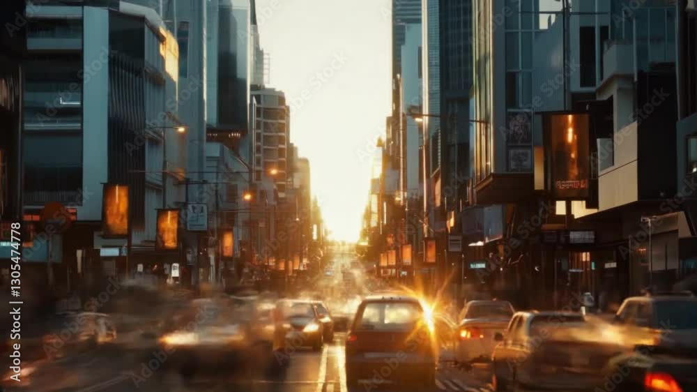 Downtown traffic jam at sunset in a busy metropolis Downtown traffic jam at sunset in a busy metropolis