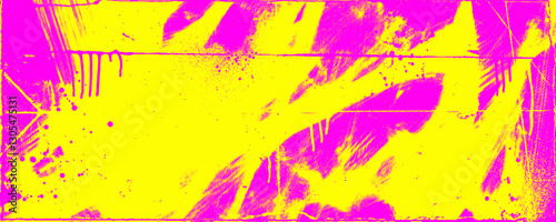Neon colored urban punk background with halftone texture, paint drops and splashes. Bright pink and yellow colored banner design. Modern grunge background with hand drawn brush strokes.