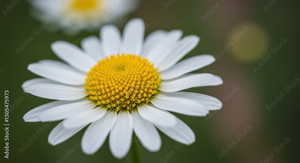 Closeup Daisy Flower with White Petals and Yellow Center on Green Closeup Daisy Flower with White Petals and Yellow Center on Green