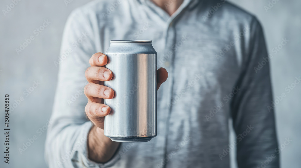 Man holding aluminum can on white background Man holding aluminum can on white background