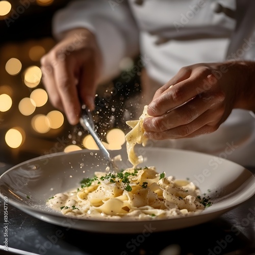 Skilled Chef Preparing Delectable Pasta Dish for Holiday