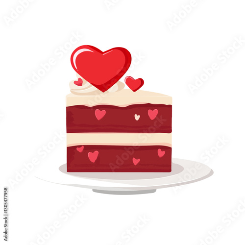 2D flat vector illustration red velvet cake with hearts icon isolated on a white background.

