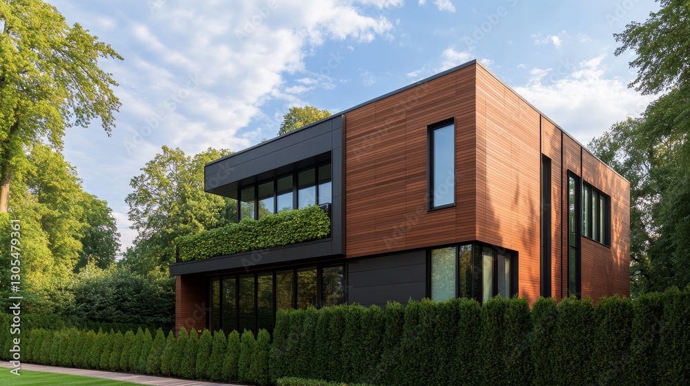 custom made wallpaper toronto digitalModern wooden house surrounded by lush greenery under a clear blue sky in a serene setting