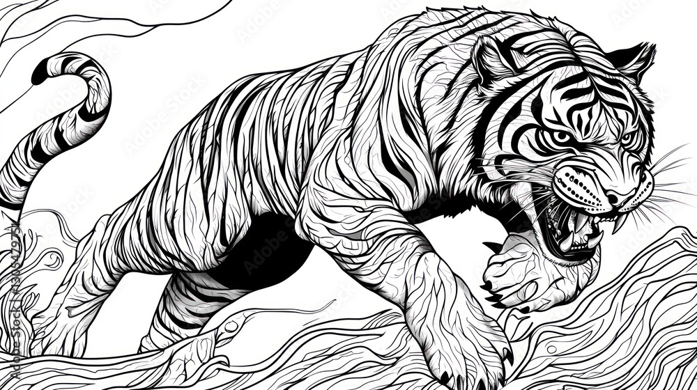 Tiger leaping, stylized graphic, abstract background Tiger leaping, stylized graphic, abstract background