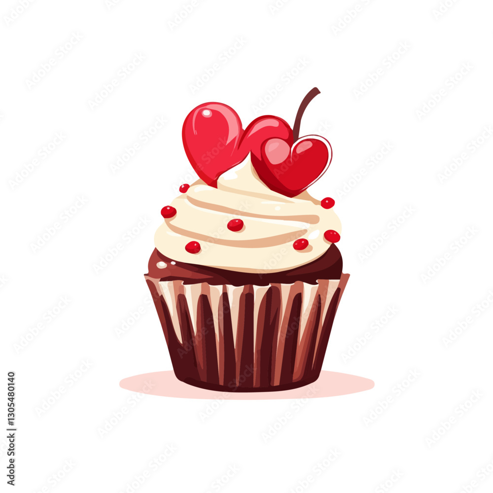 2D flat vector illustration Valentine's Day cupcake with heart decoration icon isolated on a white background.
2D flat vector illustration Valentine's Day cupcake with heart decoration icon isolated on a white background.