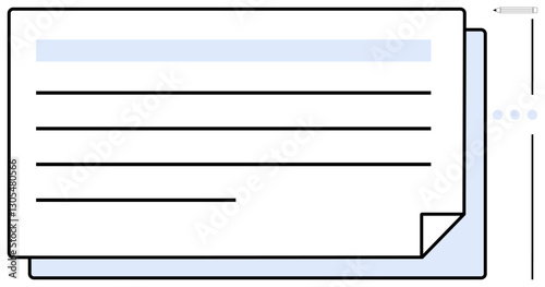 Stack of text-containing documents with a visible scrollbar and folded corner. Ideal for productivity, paperwork, reading, organization, office work, digital tools, workflow. Flat simple metaphor