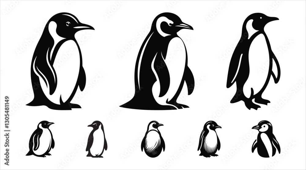 Naklejka premium Cute penguin silhouette vector illustration, penguin vector, penguin logo vector, penguin black vector set