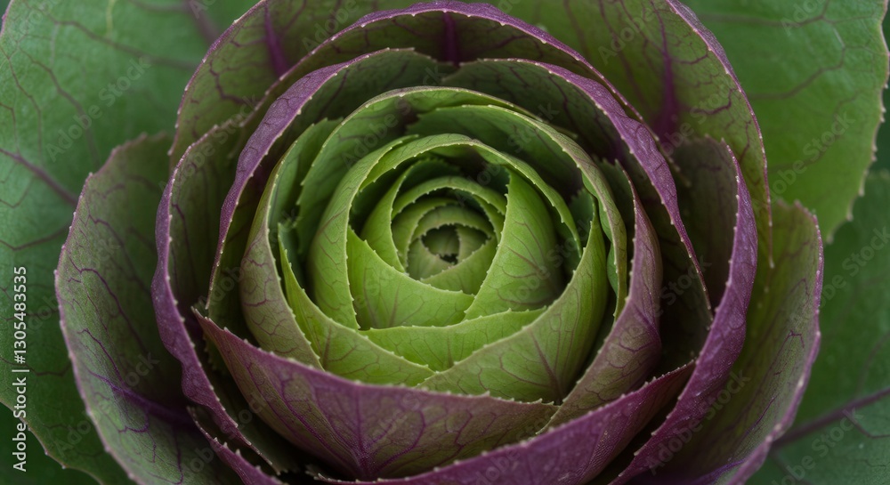 Obraz premium Close-up of Ornamental Cabbage Showing Green and Purple Leaves