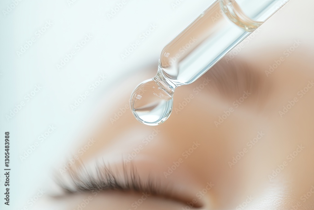 Close-up of a skincare serum dropper applying liquid to a woman's forehead, highlighting hydration and beauty care. Close-up of a skincare serum dropper applying liquid to a woman's forehead, highlighting hydration and beauty care.