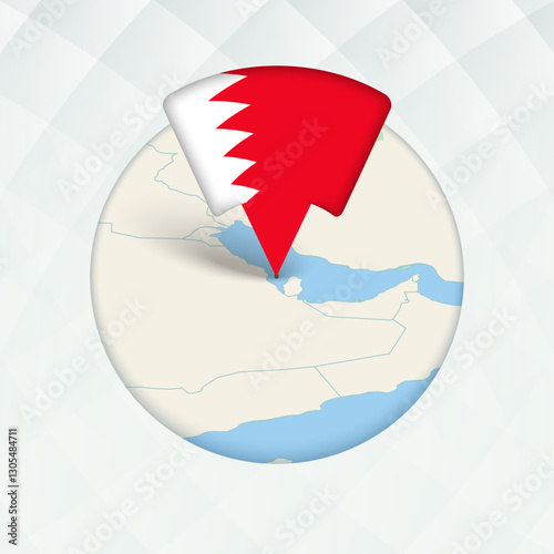 Bahrain Map Highlighted with Flag Marker.