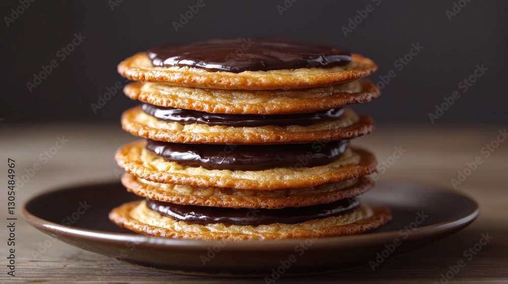 custom made wallpaper toronto digitalChocolate-glazed biscuits stacked on plate, rustic wood background, dessert recipe