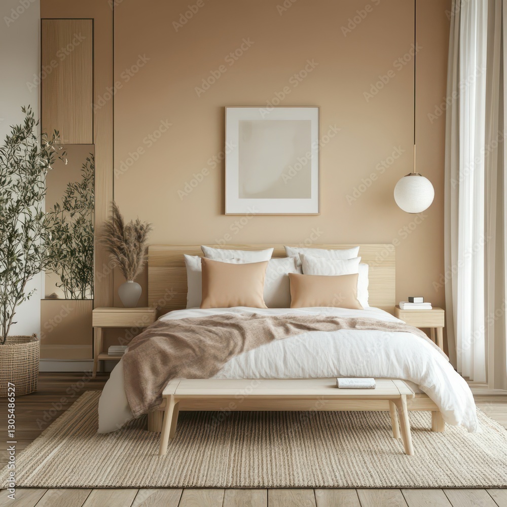 A modern and elegant bedroom showcasing minimalist design aesthetics and style A modern and elegant bedroom showcasing minimalist design aesthetics and style
