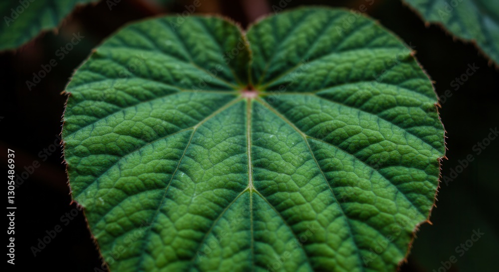 Close-up Green Begonia Leaf Displaying Intricate Veins and Textured Surface Close-up Green Begonia Leaf Displaying Intricate Veins and Textured Surface