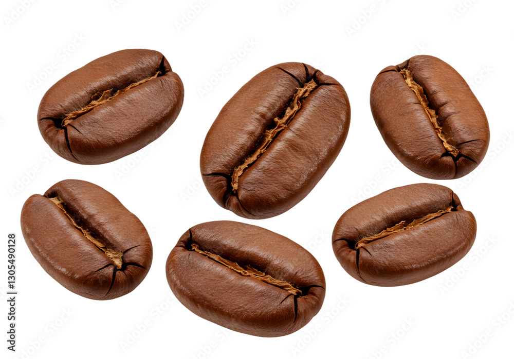 Fototapeta premium Raw Coffee Beans on White Background Freshly Roasted Brown Coffee Beans Isolated on Clean Surface for Culinary Use