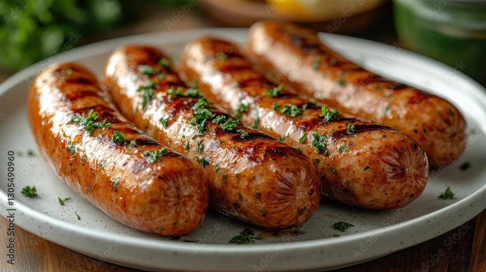 Grilled sausages on a plate, close-up Grilled sausages on a plate, close-up