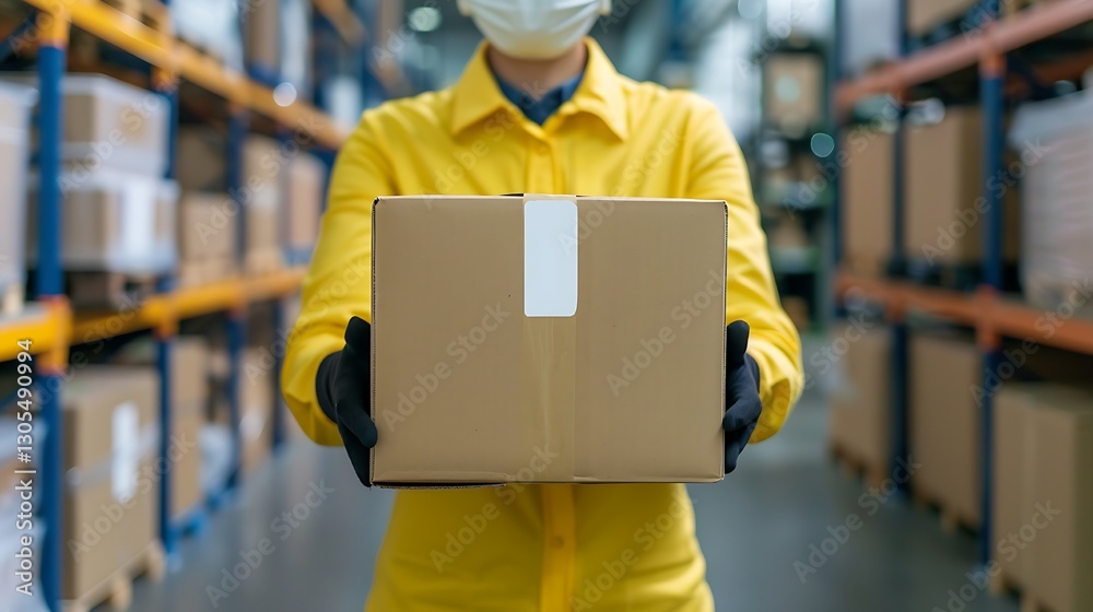 Warehouse worker handling package delivery logistics center industrial environment close-up view supply chain management Warehouse worker handling package delivery logistics center industrial environment close-up view supply chain management