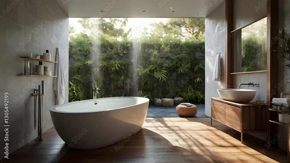 Fototapeta premium Elegant Spa Bathroom with Soft Lighting