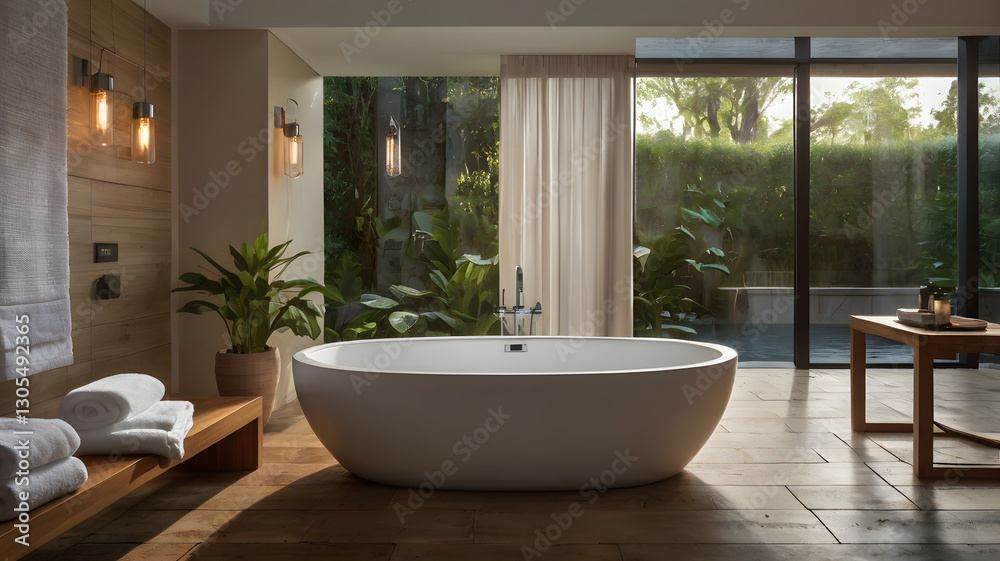 Fototapeta premium Elegant Spa Bathroom with Soft Lighting