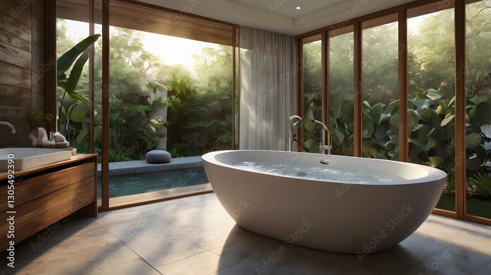 Fototapeta premium Elegant Spa Bathroom with Soft Lighting