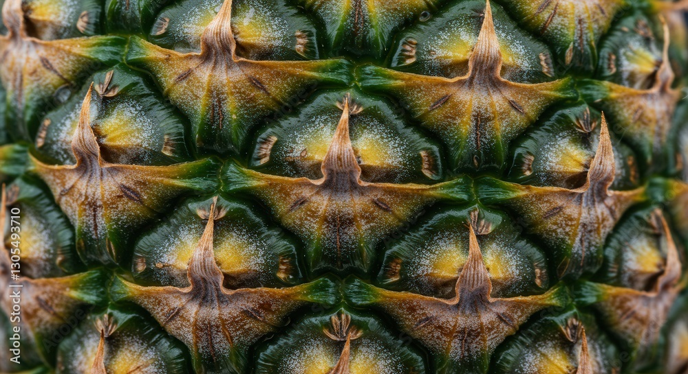 Close-up of Pineapple Skin Texture Showing Green and Brown Pattern Close-up of Pineapple Skin Texture Showing Green and Brown Pattern