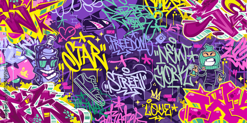 Trendy Abstract Colorful Urban Street Art Graffiti Style Vector Illustration Background Template
