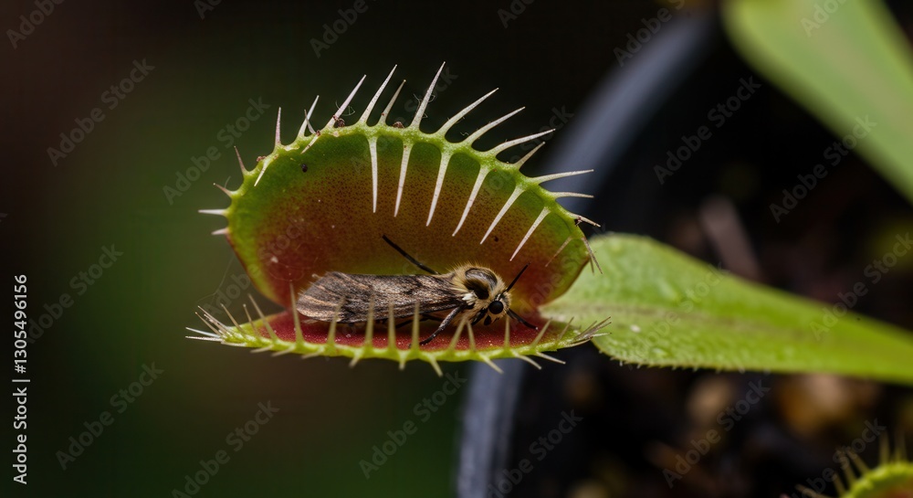Capturing Moth with Venus Flytrap Predatory Plant in a Macro Shot Capturing Moth with Venus Flytrap Predatory Plant in a Macro Shot
