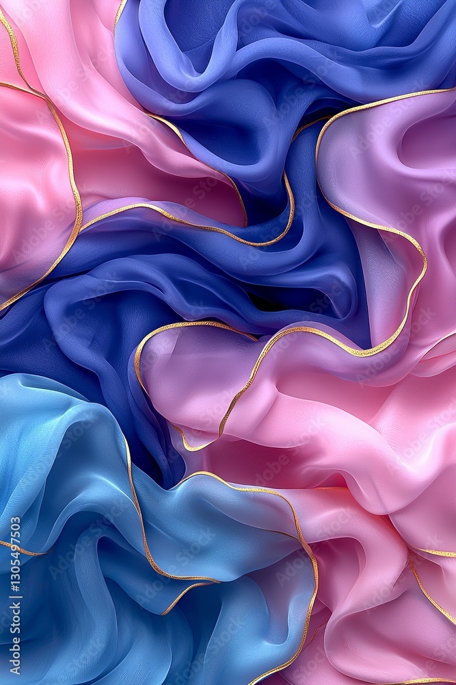 Fototapeta premium A close up of a pink and blue fabric with gold trim