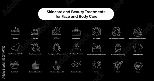 Skincare and Beauty Treatments: Skincare, Eye care, Exfoliation, Microneedling, LED Therapy, Facial Massage, IPL, Injectables, Botox, Waxing, Haircare, Spa.