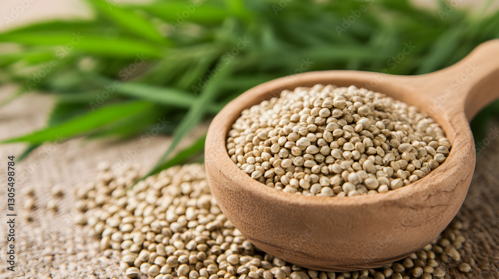 A close-up view of quinoa grains in a wooden spoon, surrounded by fresh green leaves. This image captures the essence of healthy eating and natural ingredients. A close-up view of quinoa grains in a wooden spoon, surrounded by fresh green leaves. This image captures the essence of healthy eating and natural ingredients.