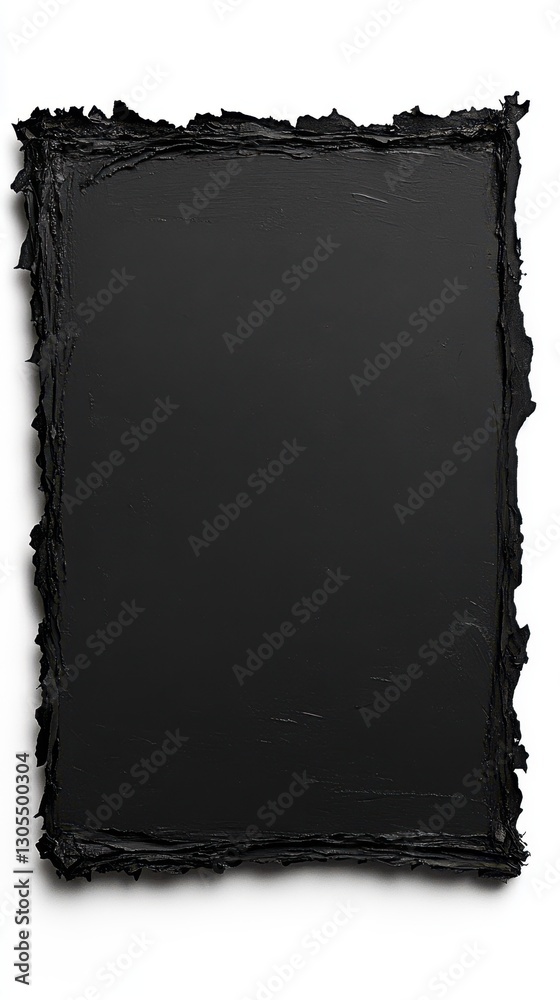 Obraz premium A black rectangular frame with a rough, textured border stands out against a stark white background