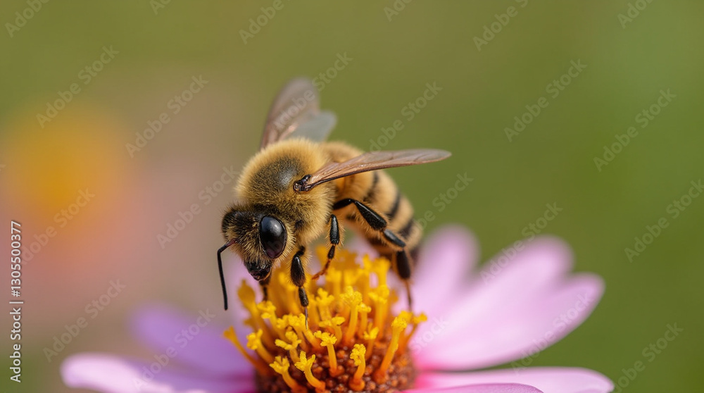 Bumblebee in Action: Pollinating Flowers with Yellow Pollen in a Wild Garden During Spring Bumblebee in Action: Pollinating Flowers with Yellow Pollen in a Wild Garden During Spring