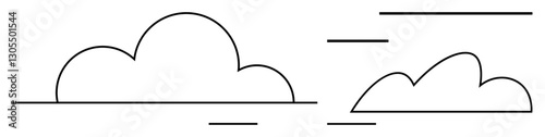 Two abstract cloud shapes with horizontal lines symbolizing light breeze and tranquility. Ideal for weather, nature, digital services, simplicity, calm, minimalism, abstract art. Flat simple metaphor