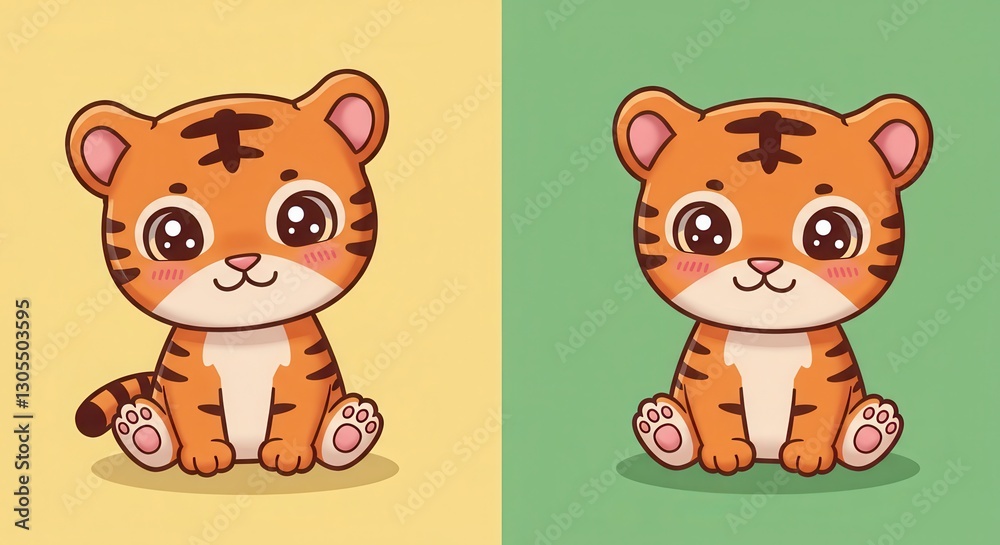 Obraz premium Cartoon Tiger Cub Illustration on Colorful Backgrounds for Children's Designs
