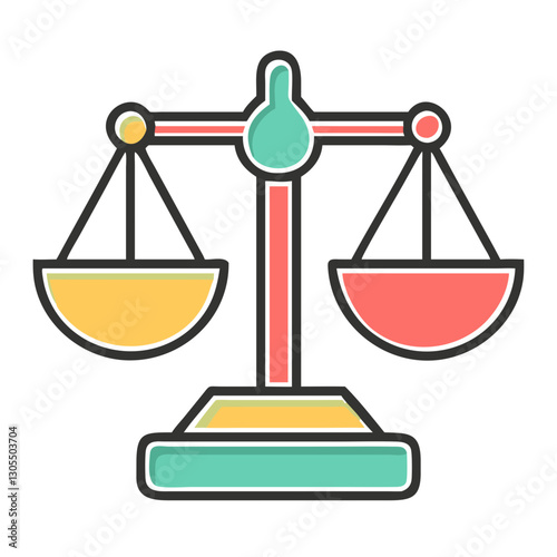 Colorful scales of justice balancing yellow and red, legal fairness
