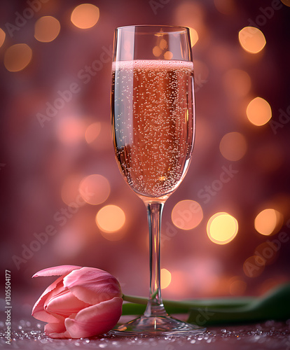 Pink champagne with pink tulips
