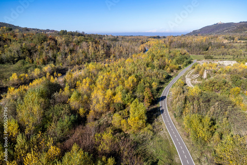 View from above of the cycle path between Voghera and Varzi, Italy