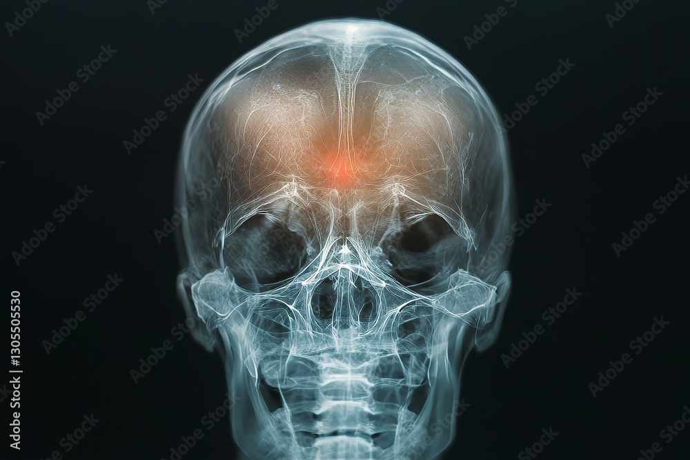 Cerebrovascular accident, also known as a stroke, depicted in a film x-ray of the human skull with a highlighted red area, representing a medical and scientific concept related to healthcare Cerebrovascular accident, also known as a stroke, depicted in a film x-ray of the human skull with a highlighted red area, representing a medical and scientific concept related to healthcare