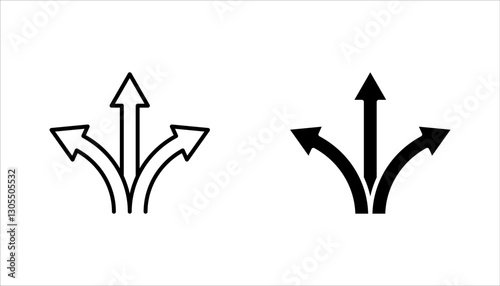 three-way direction arrow sign, road sign direction icon set, vector illustration on white background