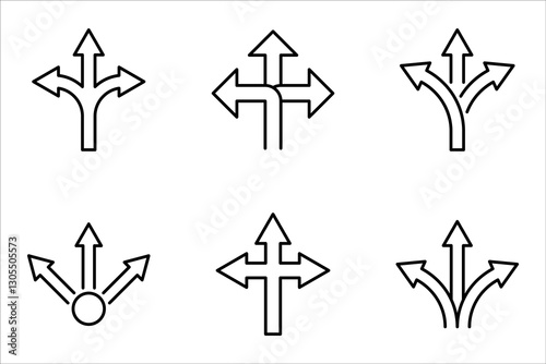 three-way direction arrow sign, road sign direction icon set, vector illustration on white background