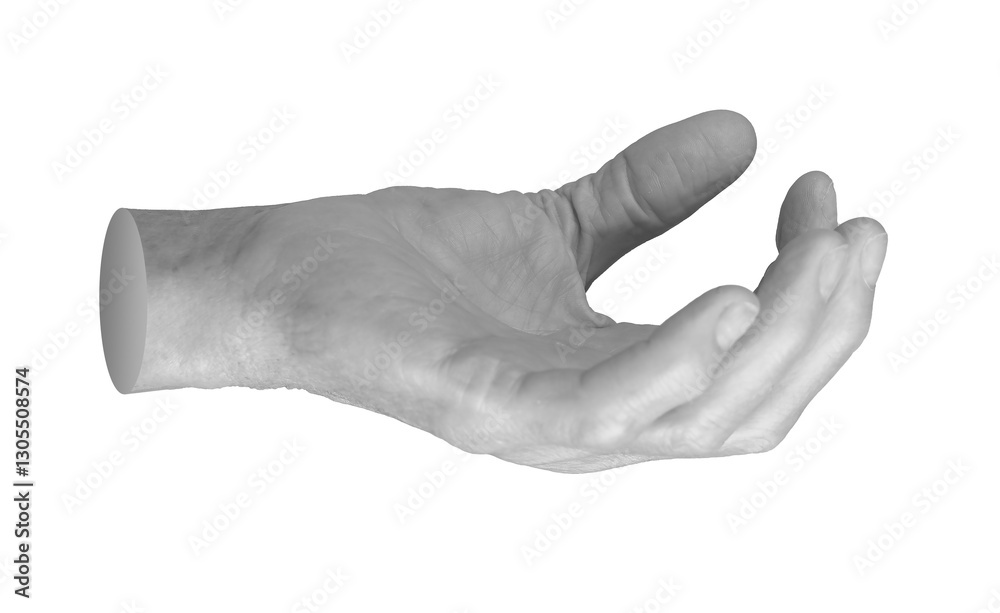 Elderly hand with open, cupped palm, offering support or help. Fingers slightly curled, facing upward in a symbolic gesture of receiving or donation. Wrinkled, aged skin details visible. Close up, Elderly hand with open, cupped palm, offering support or help. Fingers slightly curled, facing upward in a symbolic gesture of receiving or donation. Wrinkled, aged skin details visible. Close up,