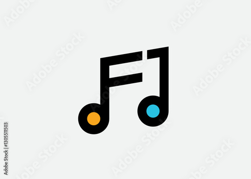 Music logo concept with two musical notes in an F J letter shape.