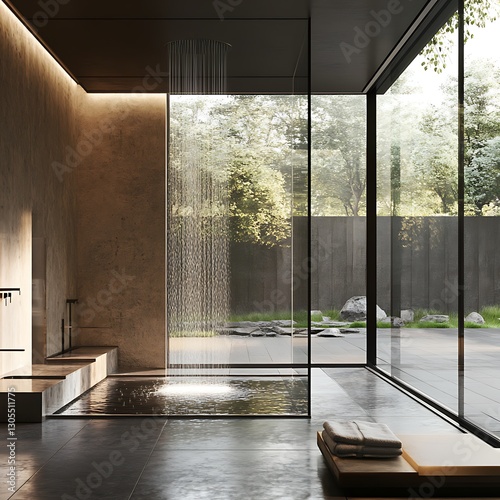 Relaxing dual shower with ambient lighting and elegant stone high resolution picture