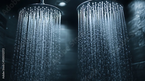 Relaxing indoor waterfall shower with ambient lighting and spa atmosphere high resolution picture