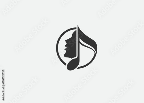 Treble Clef with head, Singer Vocal Choir with Music Notes , Singing Karaoke Woman Face Silhouette logo design